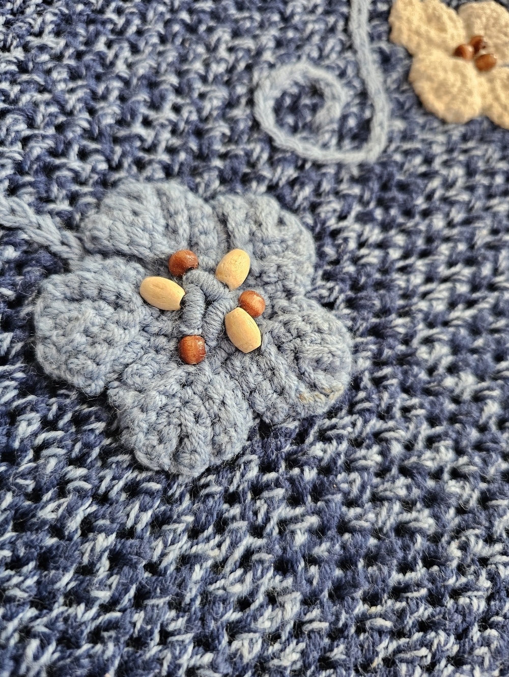 Vintage 90s Floral Embroidered Sweater Vest Blue Cottagecore Grandmacore, Small - Picture 5 of 12